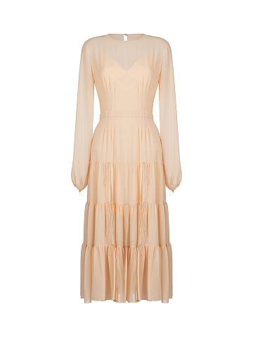 Beige Chiffon Midi Dress, 1