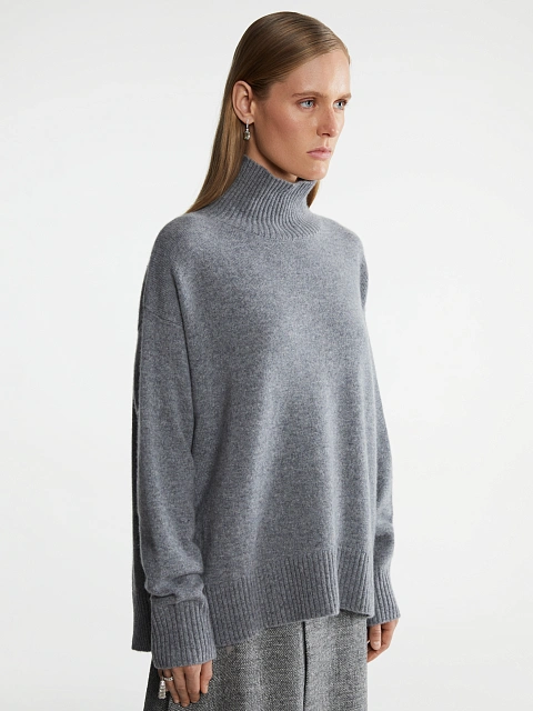 Grey Royal Cashmere Turtleneck Sweater, 3
