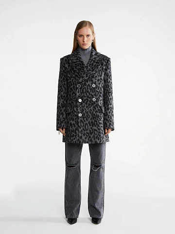 Grey short coat with leopard print, 2