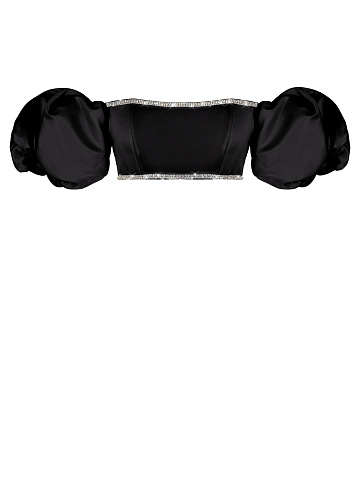 Black Rhinestones Trimmed Satin Top, 1