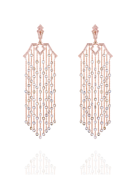 Brown Rose Cut Diamond, Brown Round Diamond & Rose Gold Earrings, 1