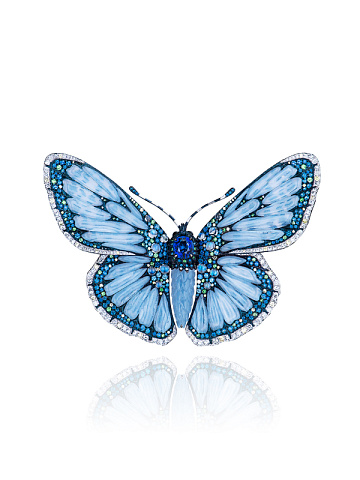 Black Gold, Diamonds, Sapphires, Tsavorite & Chalcedony Butterfly Brooch, 1