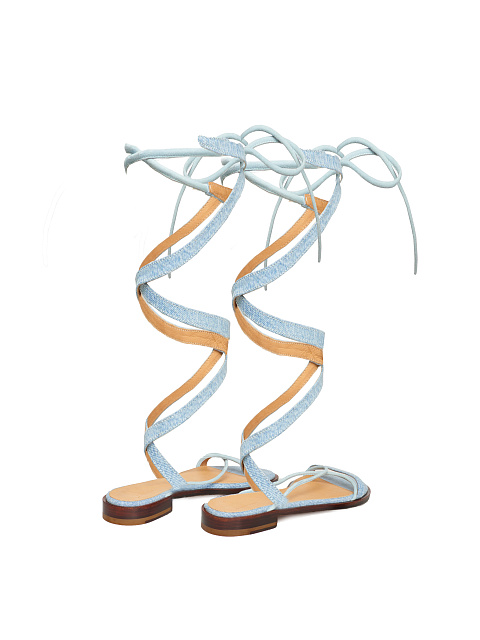 Light Blue Denim & Learher Gladiator Sandals, 3