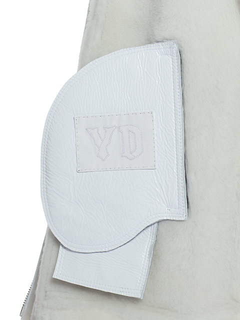 White Oversized Patent Leather & Shearling Jacket, 4