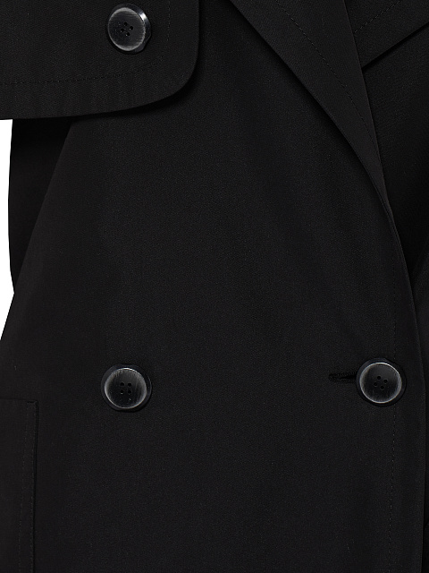 Black Leather Trim Cotton Trench Coat, 3 Black Leather Trim Cotton Trench Coat, 3