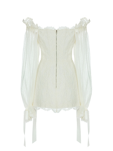 White Lace Open Shoulder Mini Dress, 2