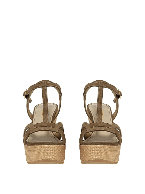 Khaki suede wedge sandals, 2