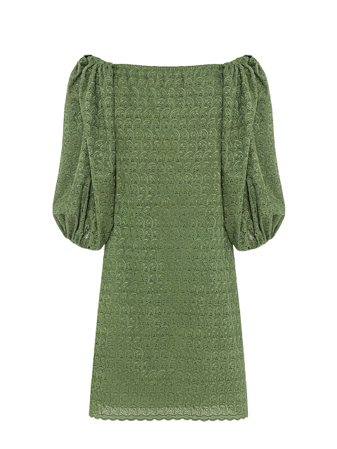 Green dress, straight silhouette, flashlight sleeve, button placket, 2 Green dress, straight silhouette, flashlight sleeve, button placket, 2
