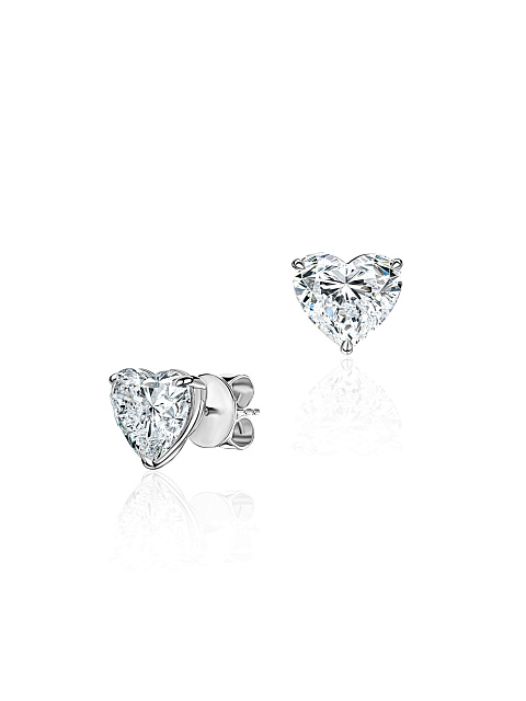 White gold studs with lab-grown heart-cut diamonds, 1