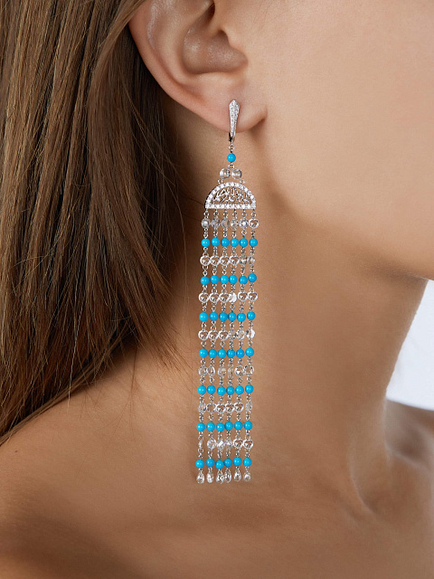 White gold earrings with turquoise and diamonds, 2