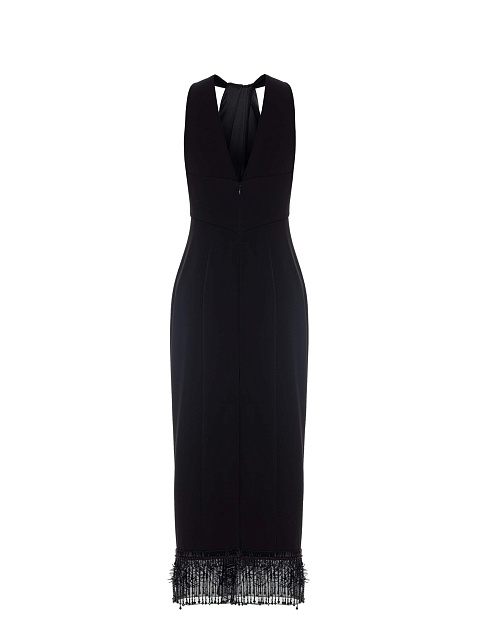 Black Off Shoulder Midi Dress with Fringe, 10