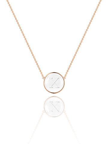 Rose gold necklace with letter X pendant with rock crystal, 1