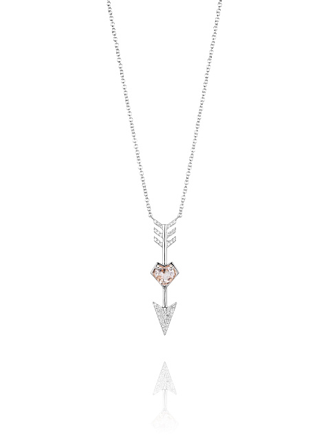 White Gold, Morganite & Round-cut Diamonds Necklace, 1