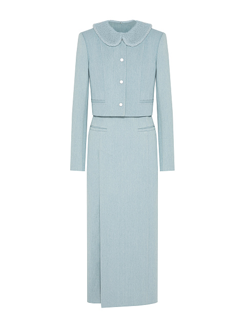 Light Blue Denim Midi Skirt Suit, 1 Light Blue Denim Midi Skirt Suit, 1