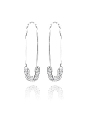 Round Diamond & White Gold "Safety Pin" Earrings, 1