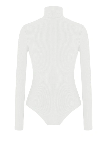 White Cotton Turtleneck Bodysuit, 2