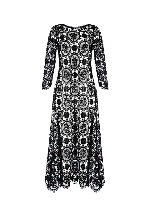 Black Lace Open Back Midi Dress, 1