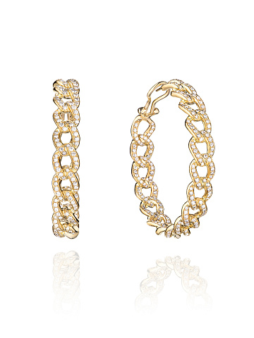 Yellow Gold & Diamonds Hoop Earrings, 1