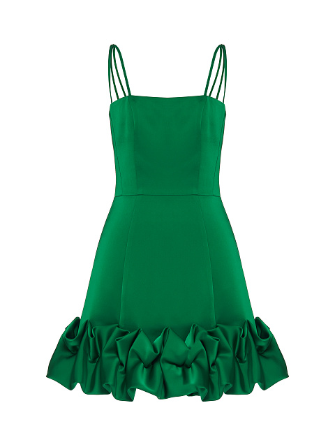 Emerald Green Satin Mini Dress With Puffs, 1 Emerald Green Satin Mini Dress With Puffs, 1