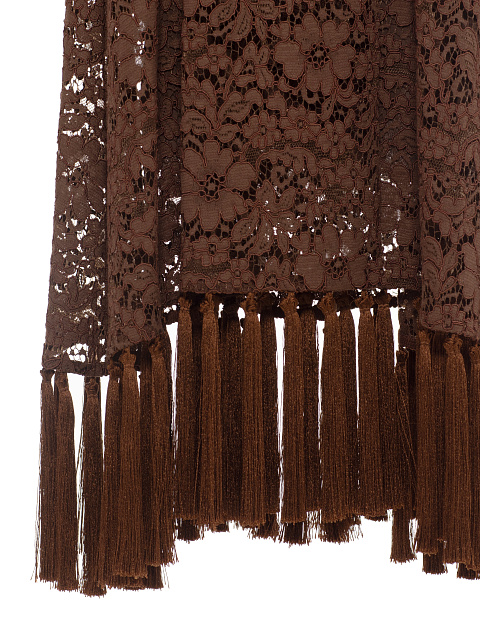 Brown Lace Wrap Midi Dress, 5
