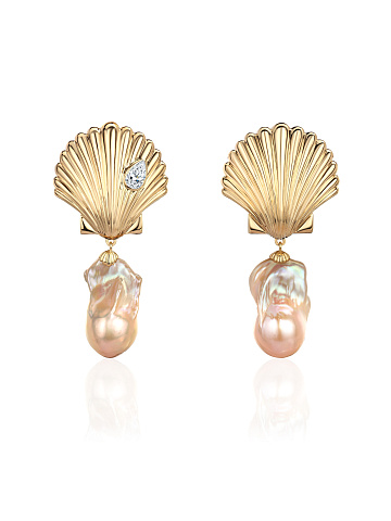 Yellow gold earrings with baroque pearls, 1