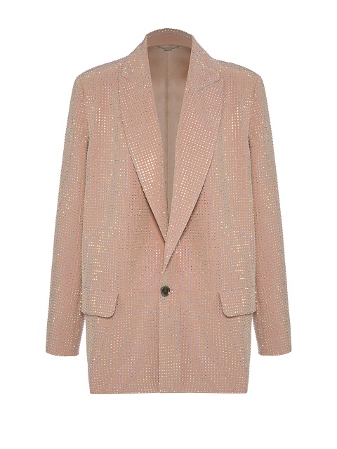 Beige Single Breasted Jacket With Crystals, 1