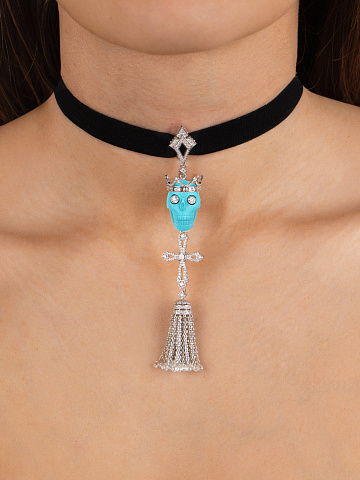 Turquoise & Briolette Diamond & White Gold Tassel Pendant, 2