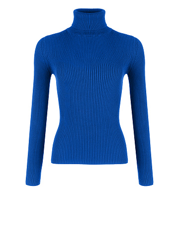Blue ribbed knit turtleneck, 1