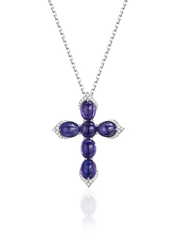 Cross pendant necklace with tanzanite, 1