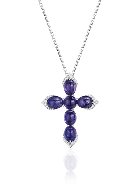 Cross pendant necklace with tanzanite, 1