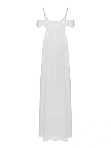 White Beaded Flowers Silk Maxi Dress, 2