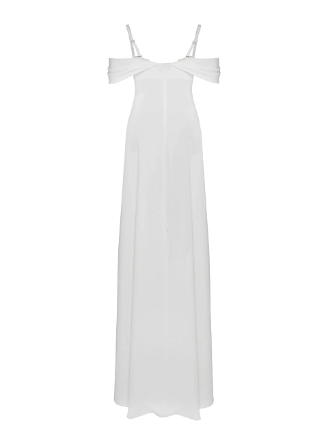 White Beaded Flowers Silk Maxi Dress, 2 White Beaded Flowers Silk Maxi Dress, 2
