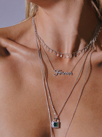 Round Diamond & White Gold & "Forever" Necklace, 2