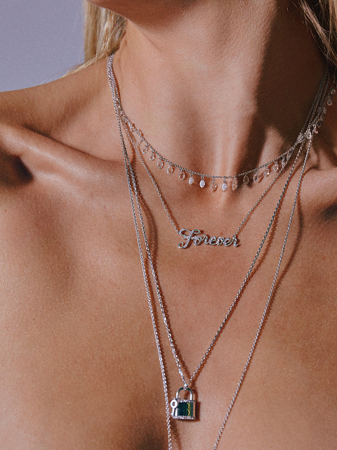 Round Diamond & White Gold & "Forever" Necklace, 2