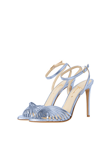 Light Blue Leather High Heel Sandals, 1