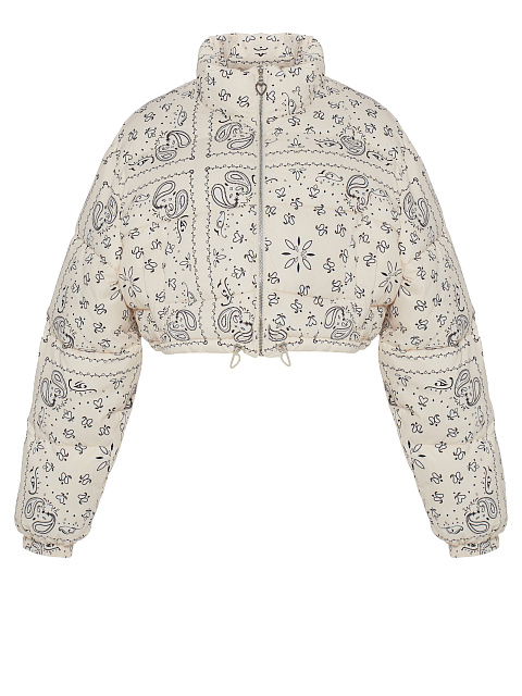 Milk‑colored cropped down jacket with paisley pattern, 1 Milk‑colored cropped down jacket with paisley pattern, 1