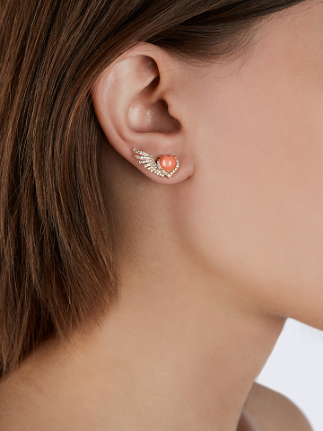 Rose Gold, Diamonds & Heart-cut Corals Studs, 2