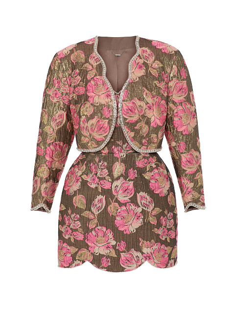 Suit Of Jacket And Mini Dress With Floral Pattern And Pearls, 1 Suit Of Jacket And Mini Dress With Floral Pattern And Pearls, 1