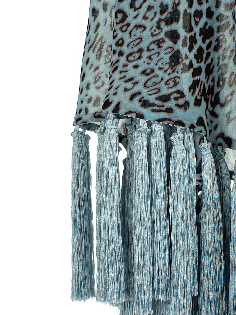 Blue Leopard Print Fringed Poncho, 4