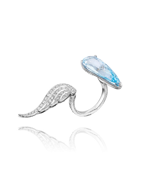 White gold ring with aquamarine and diamonds, 1