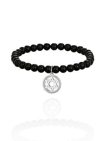 Silver & Obsidian Beaded Bracelet, 1