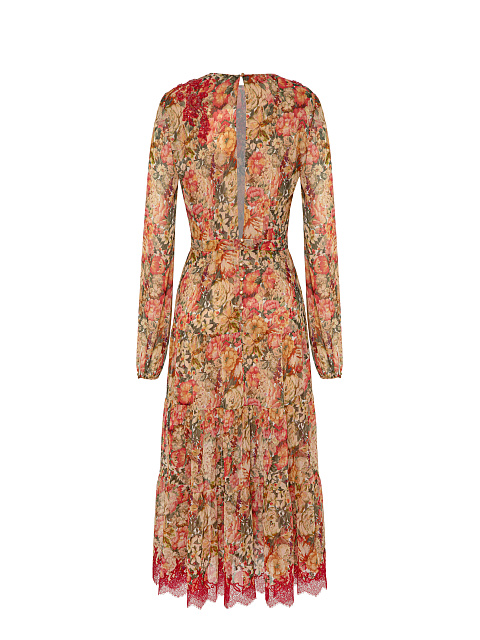 Beige Floral Chiffon Midi Dress, 2 Beige Floral Chiffon Midi Dress, 2