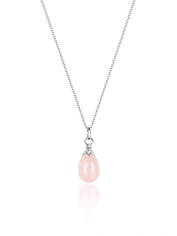 Silver necklace with rose quartz pendant and cubic zirconia, 1