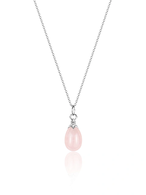 Silver necklace with rose quartz pendant and cubic zirconia, 1