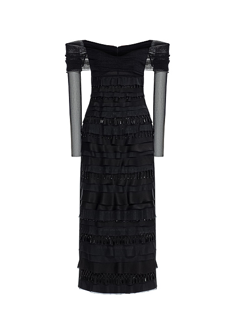 Black midi dress with fringe, 1