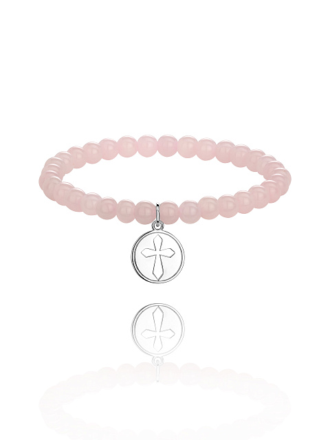 Silver & Rose Quartz Beaded Bracelet, 1