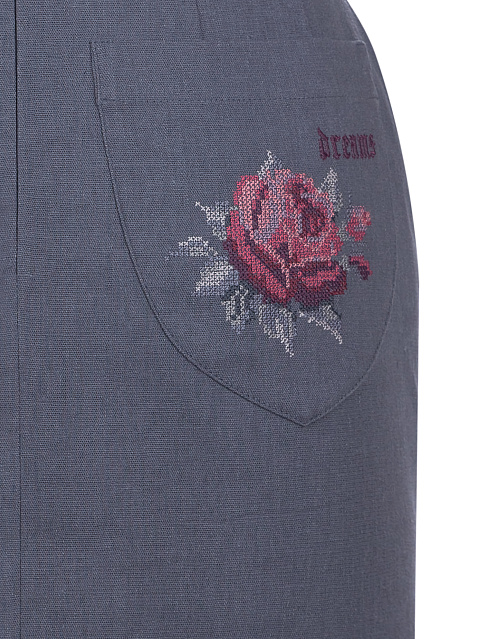 Roses Embroidered Indigo Blue Linen Mini Skirt, 3