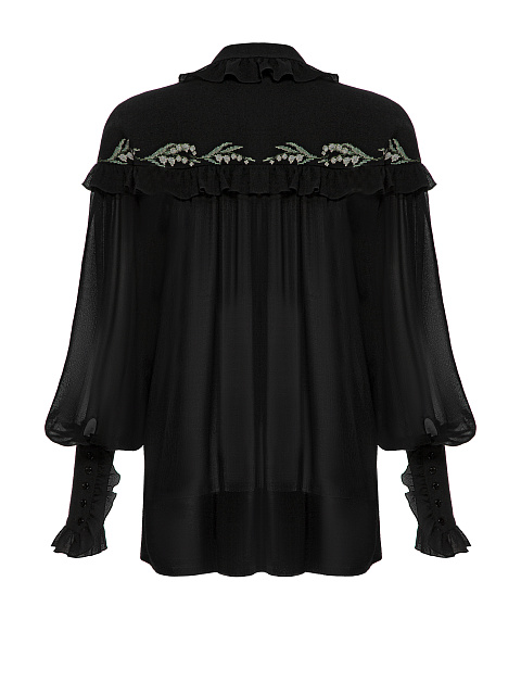 Black Cotton Embroidered Ruffled Shirt, 2 Black Cotton Embroidered Ruffled Shirt, 2