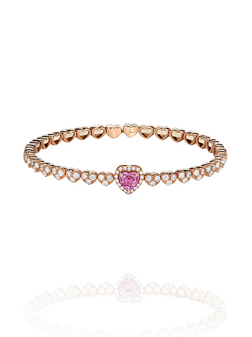 Rose Gold, Heart Cut Tourmaline & Diamonds Bangle Bracelet, 1