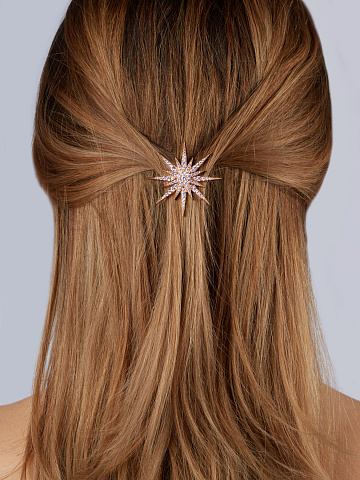 Cubic Zirkonia & Rose Silver Star Barrette, 2